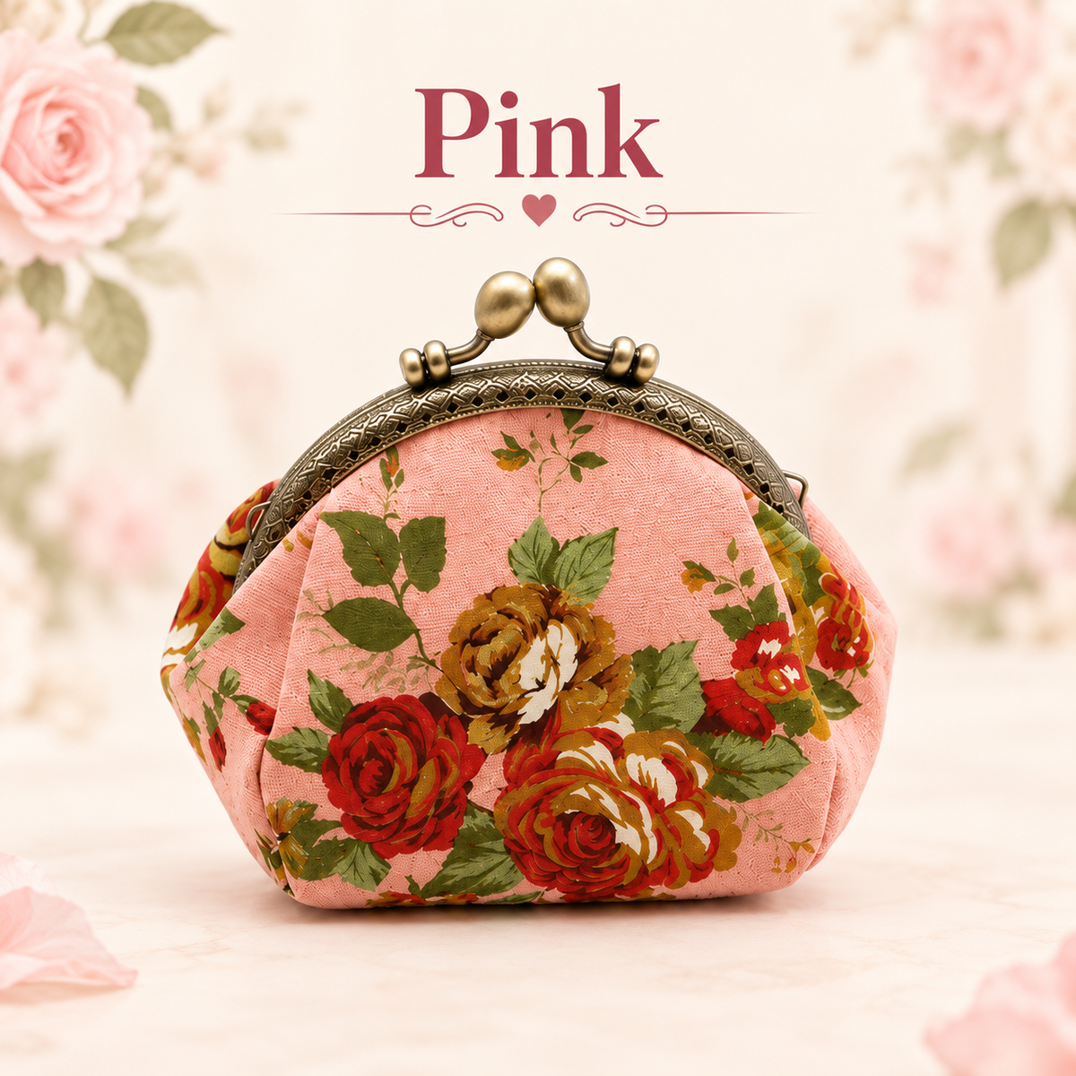 Vintage Floral Kiss-Lock Coin Purse – Compact Pouch for Cards, Coins, Keys & Small Essentials