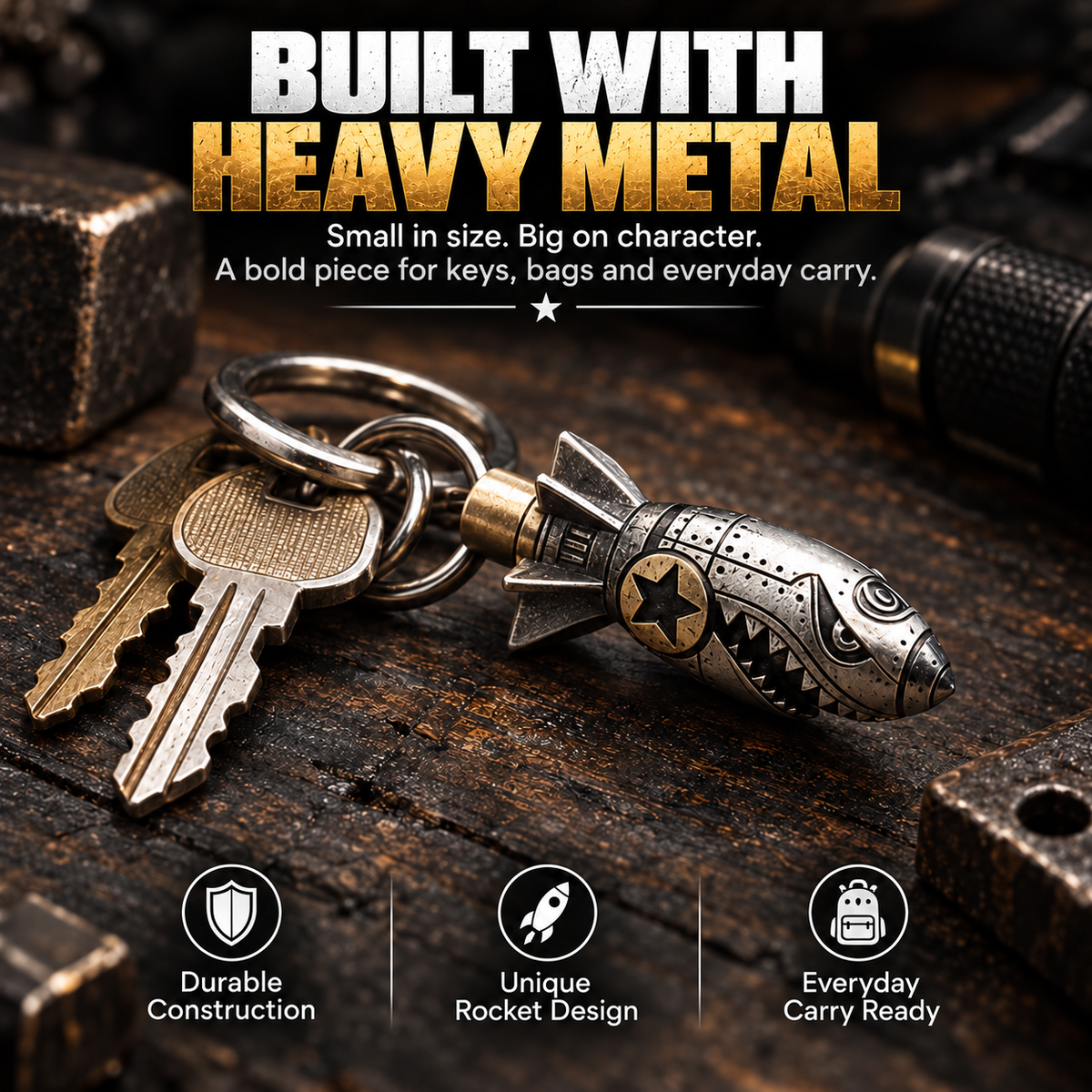3D Steel Skull Keychain – Gothic Biker EDC Key Ring