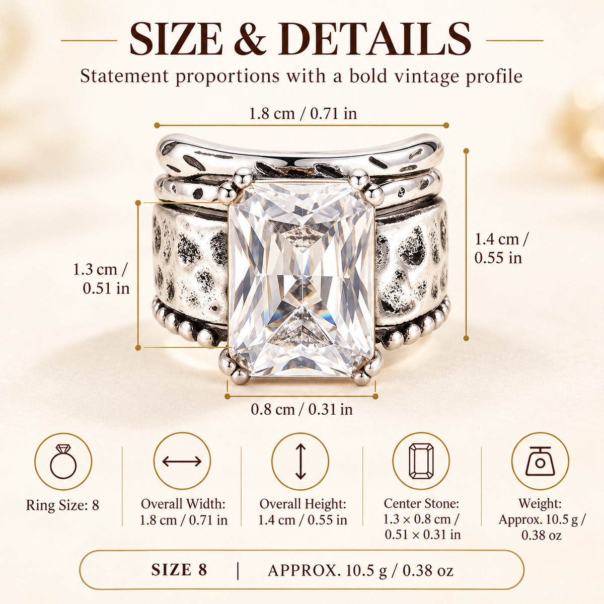 Vintage Clear Crystal Statement Ring – Antique Silver-Tone Design