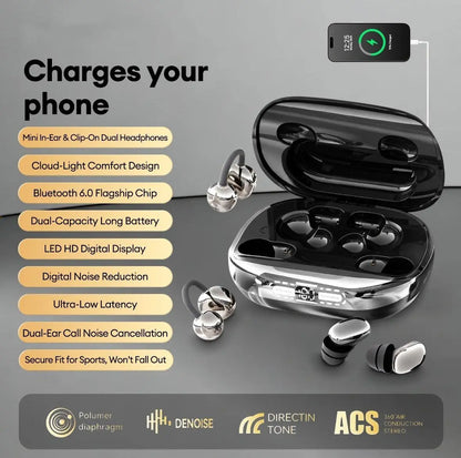 6-Piece Clip-On Earbuds with Power Bank Case