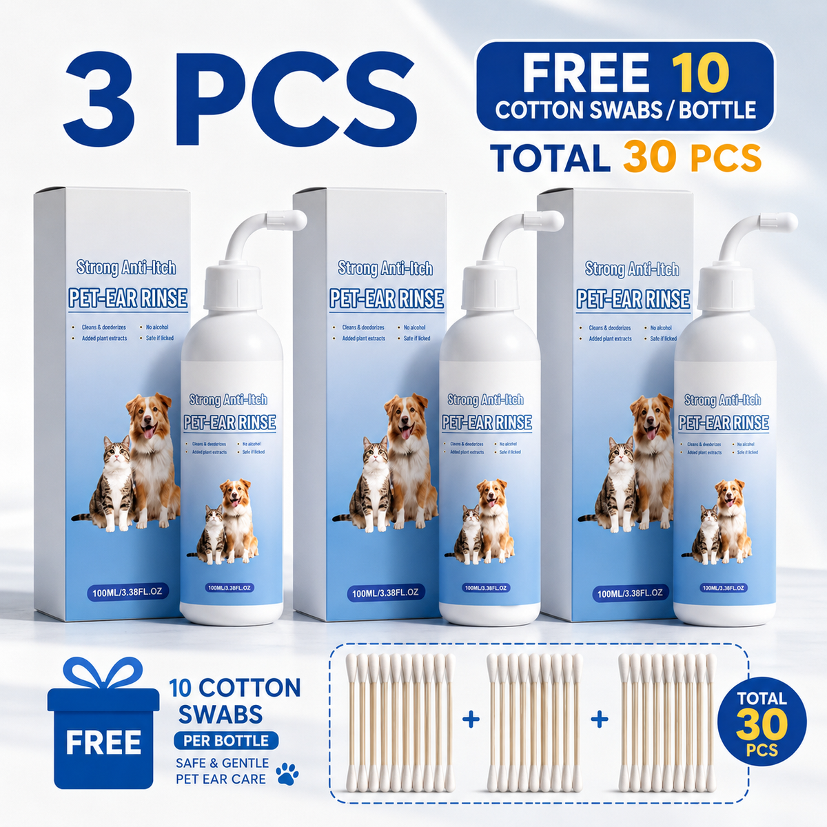 🐶 Gentle Pet Ear Cleaner Solution for Dogs & Cats (100ml / 3.38 fl oz) 🐱