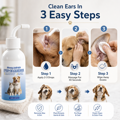 🐶 Gentle Pet Ear Cleaner Solution for Dogs & Cats (100ml / 3.38 fl oz) 🐱