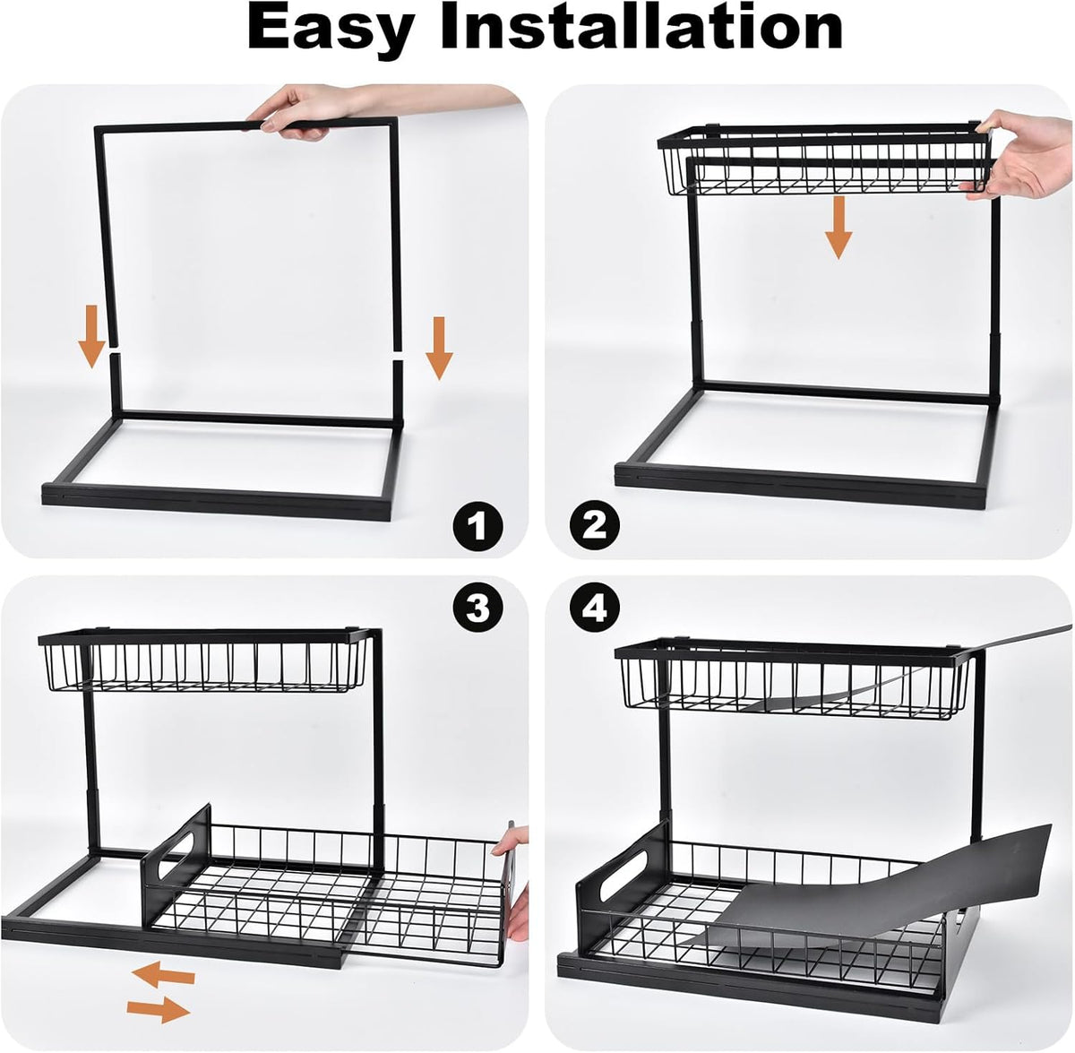 Under Sink Organizer | L-Shaped Double Drawer Cabinet Shelf, Fits Around Pipes, Holds Up to 50 lbs