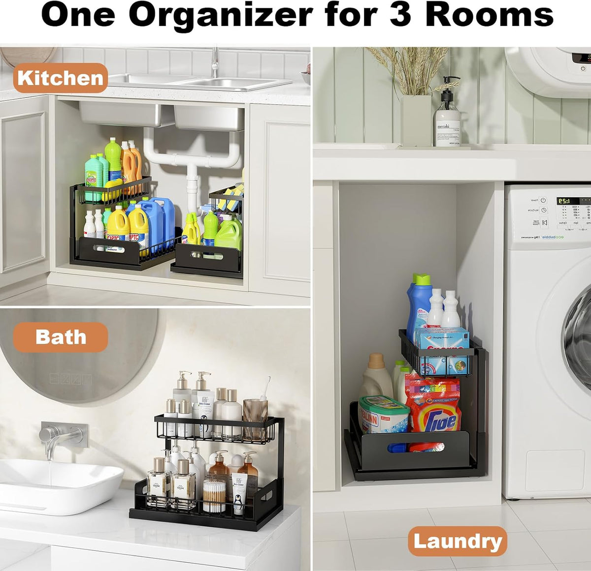Under Sink Organizer | L-Shaped Double Drawer Cabinet Shelf, Fits Around Pipes, Holds Up to 50 lbs