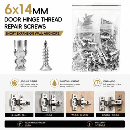 6x14mm Door Hinge Repair Screws & Wall Anchors Pack
