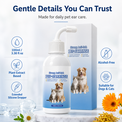 🐶 Gentle Pet Ear Cleaner Solution for Dogs & Cats (100ml / 3.38 fl oz) 🐱