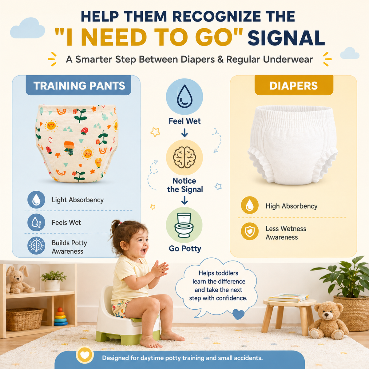 Toddler Potty Training Pants – 100% Cotton Reusable Training Underwear with Light Absorbency