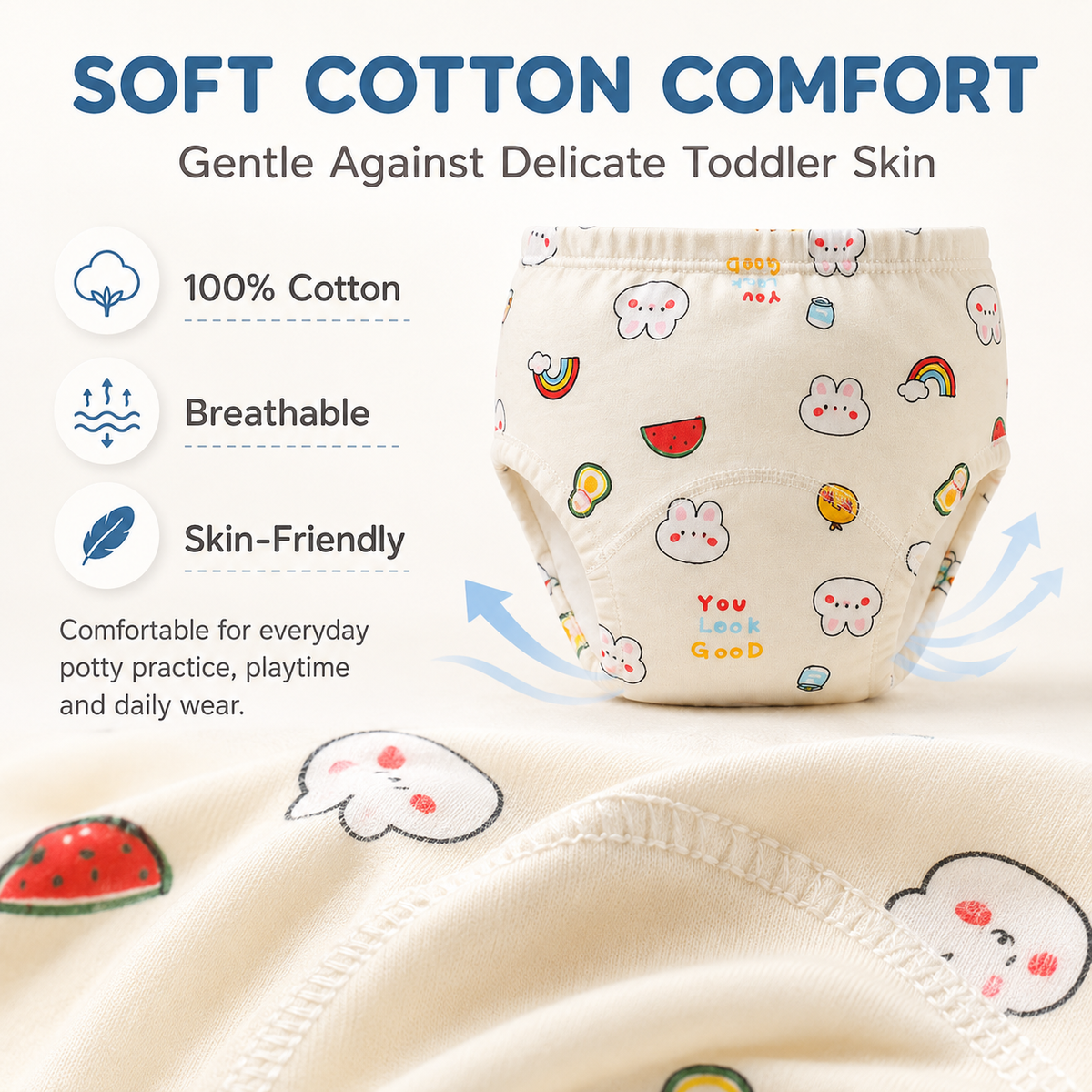 Toddler Potty Training Pants – 100% Cotton Reusable Training Underwear with Light Absorbency