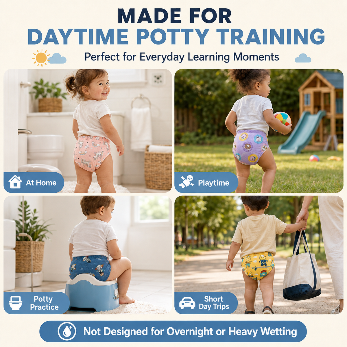 Toddler Potty Training Pants – 100% Cotton Reusable Training Underwear with Light Absorbency