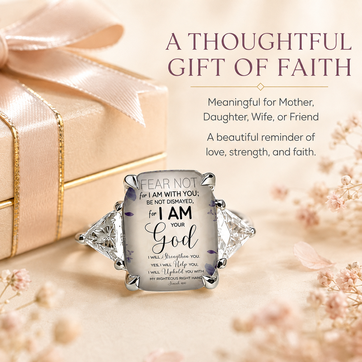 Faith-Inspired Scripture Ring – Vintage Statement Ring with Sparkling Side Stones
