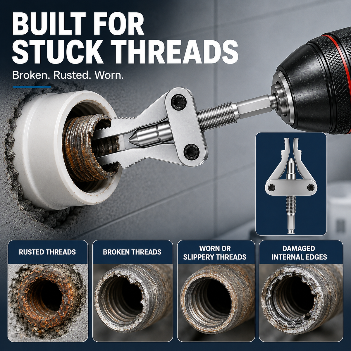 🛠️ 3-in-1 Broken Pipe Thread Extractor Tool for 1/2", 3/4", & 1" Pipes 🔩