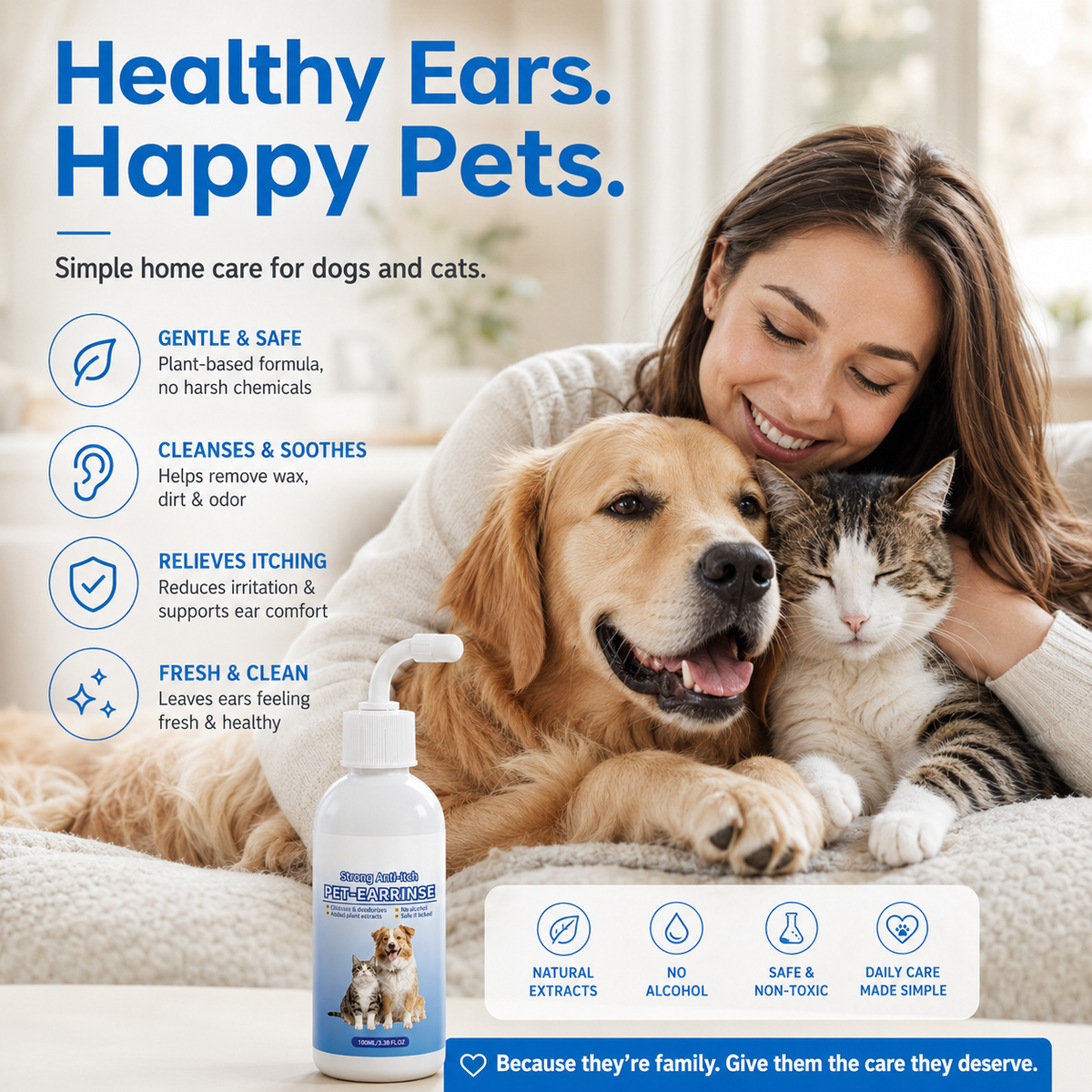 🐶 Gentle Pet Ear Cleaner Solution for Dogs & Cats (100ml / 3.38 fl oz) 🐱