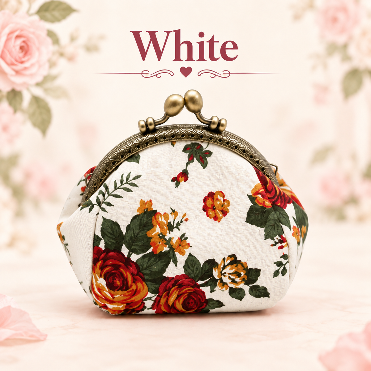 Vintage Floral Kiss-Lock Coin Purse – Compact Pouch for Cards, Coins, Keys & Small Essentials
