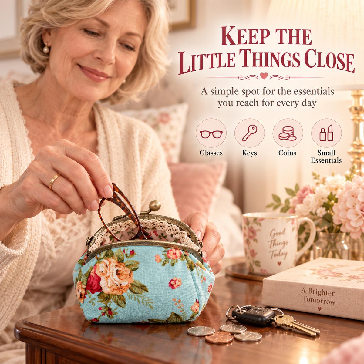 Vintage Floral Kiss-Lock Coin Purse – Compact Pouch for Cards, Coins, Keys & Small Essentials