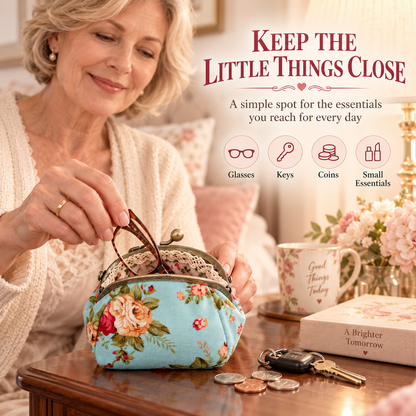 Vintage Floral Kiss-Lock Coin Purse – Compact Pouch for Cards, Coins, Keys & Small Essentials