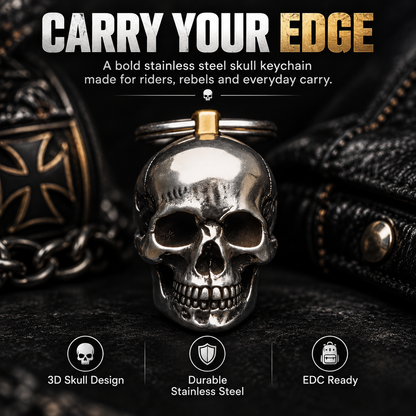 3D Steel Skull Keychain – Gothic Biker EDC Key Ring