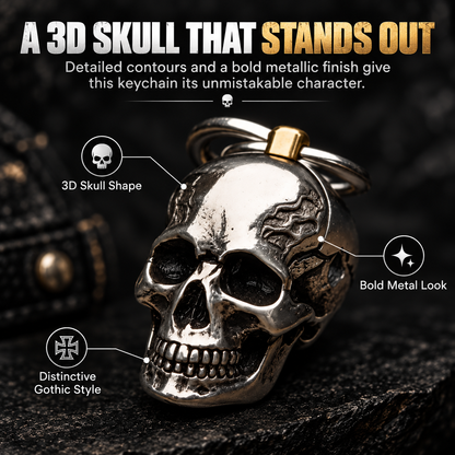 3D Steel Skull Keychain – Gothic Biker EDC Key Ring