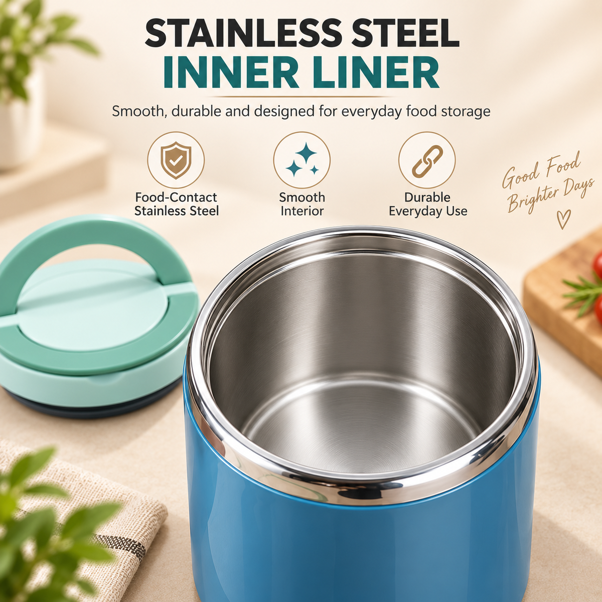 Insulated Stainless Steel Lunch Container with Carry Handle – Leak-Resistant Thermal Food Jar