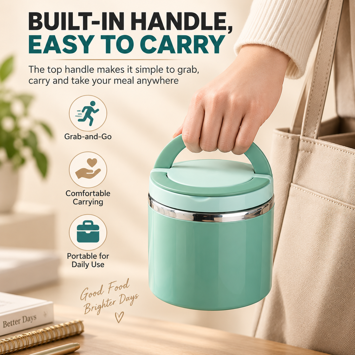 Insulated Stainless Steel Lunch Container with Carry Handle – Leak-Resistant Thermal Food Jar