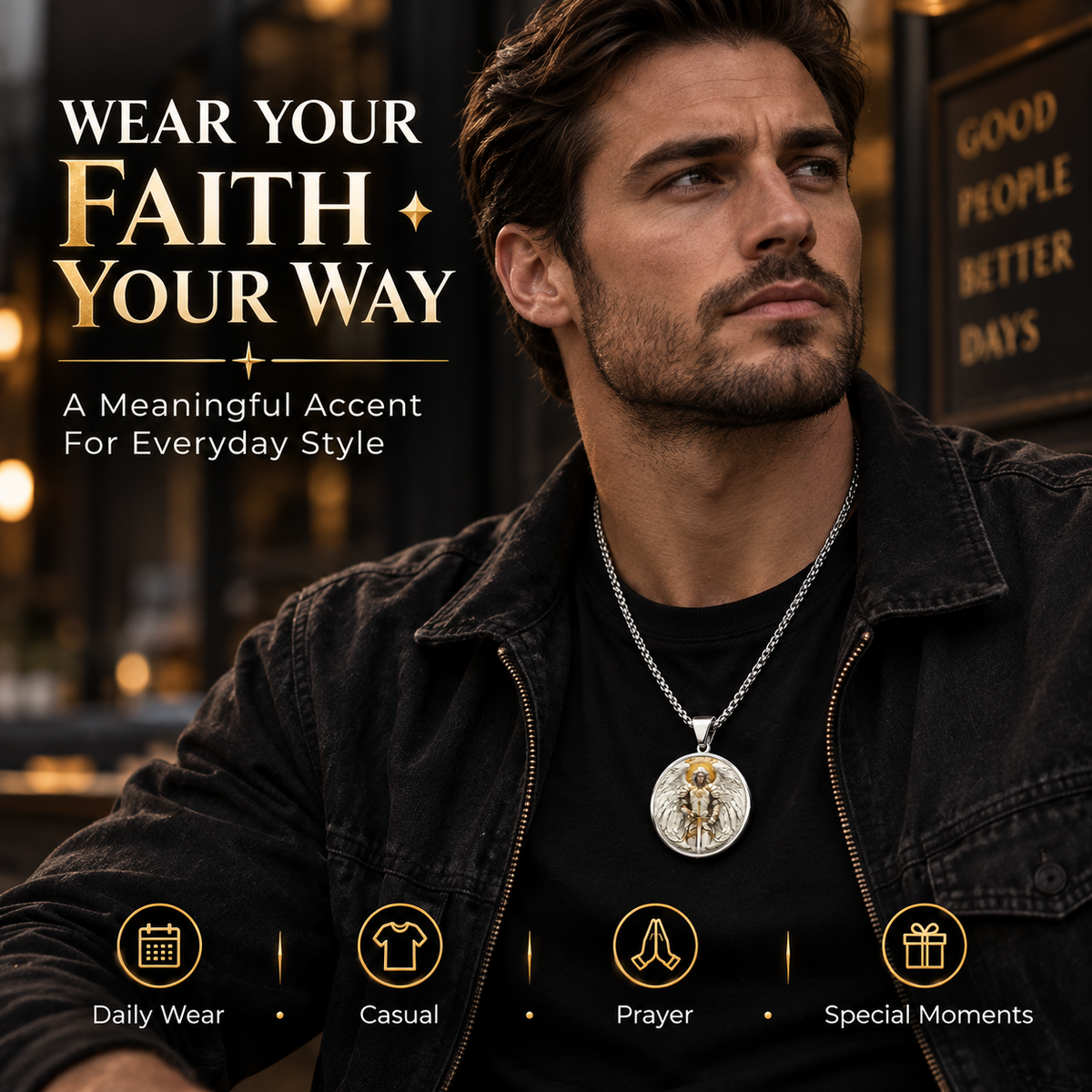 Men’s Angel Warrior Pendant Necklace