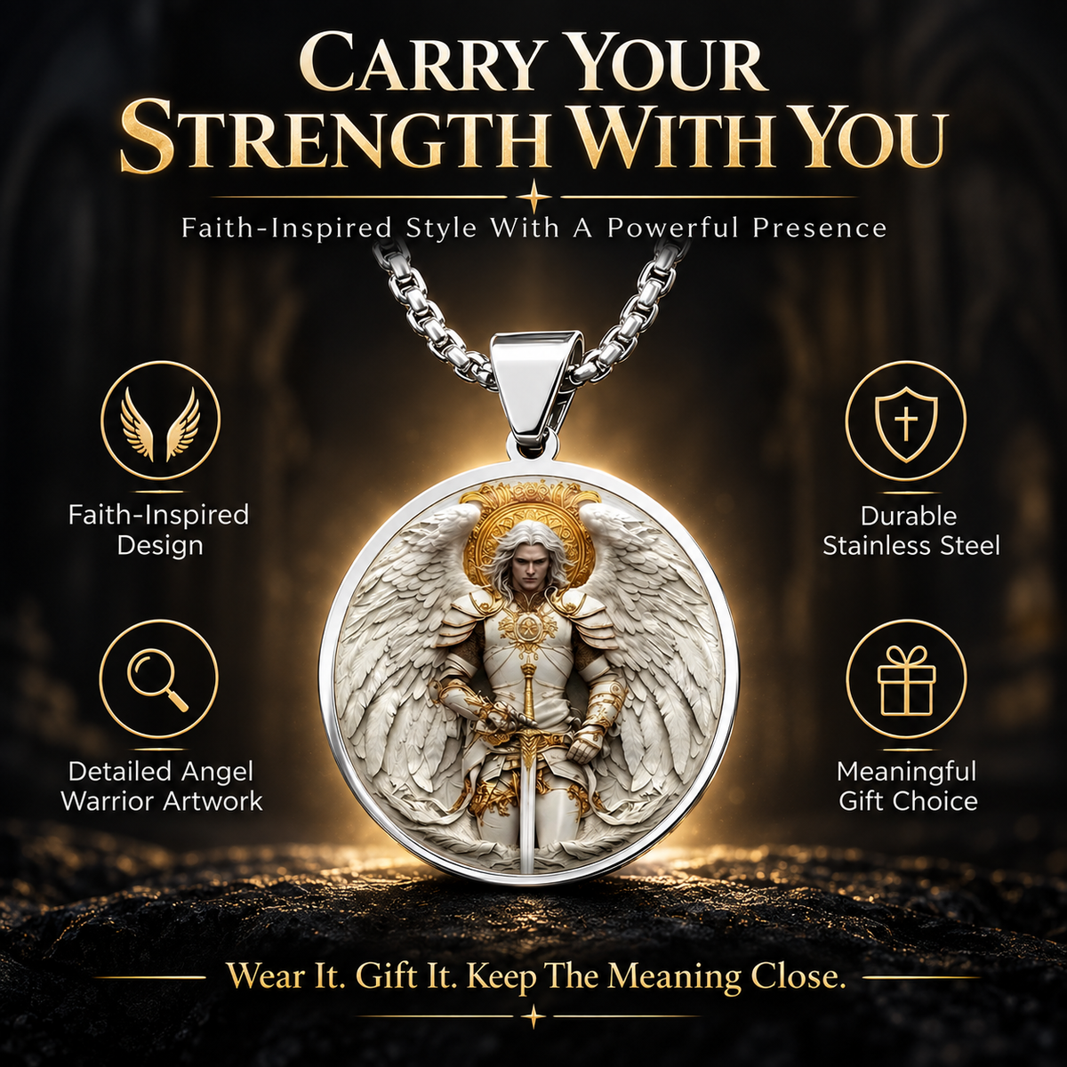 Men’s Angel Warrior Pendant Necklace