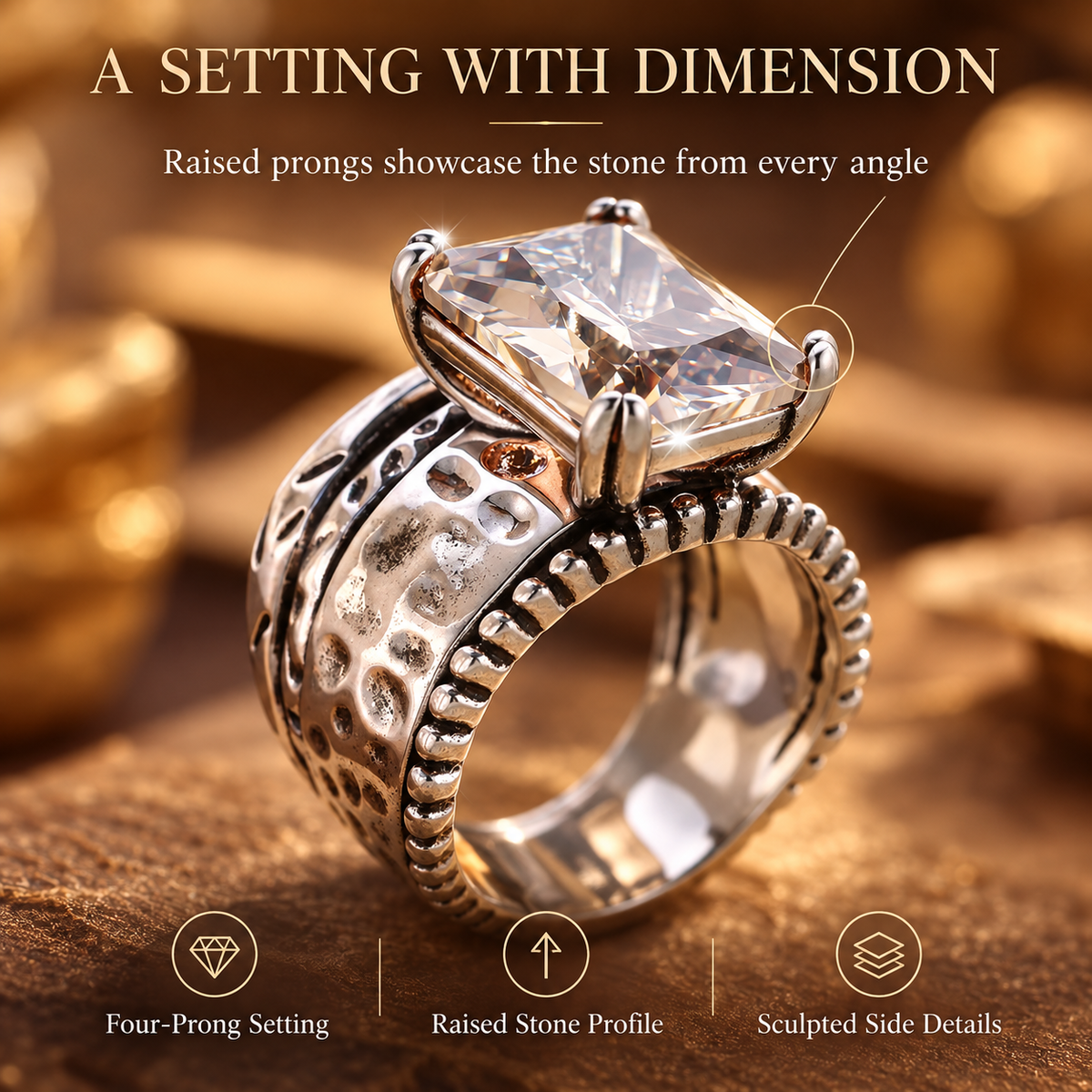 Vintage Clear Crystal Statement Ring – Antique Silver-Tone Design