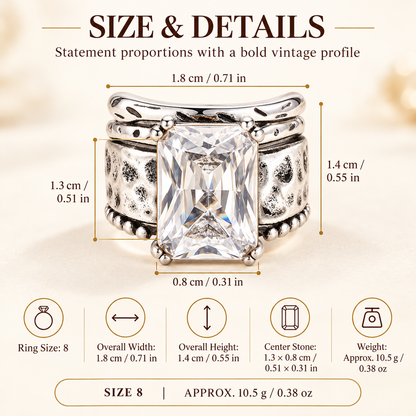 Vintage Clear Crystal Statement Ring – Antique Silver-Tone Design