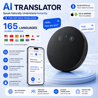 AI Language Translator Device – Real-Time Two-Way Voice Translator with Multi-Language Support