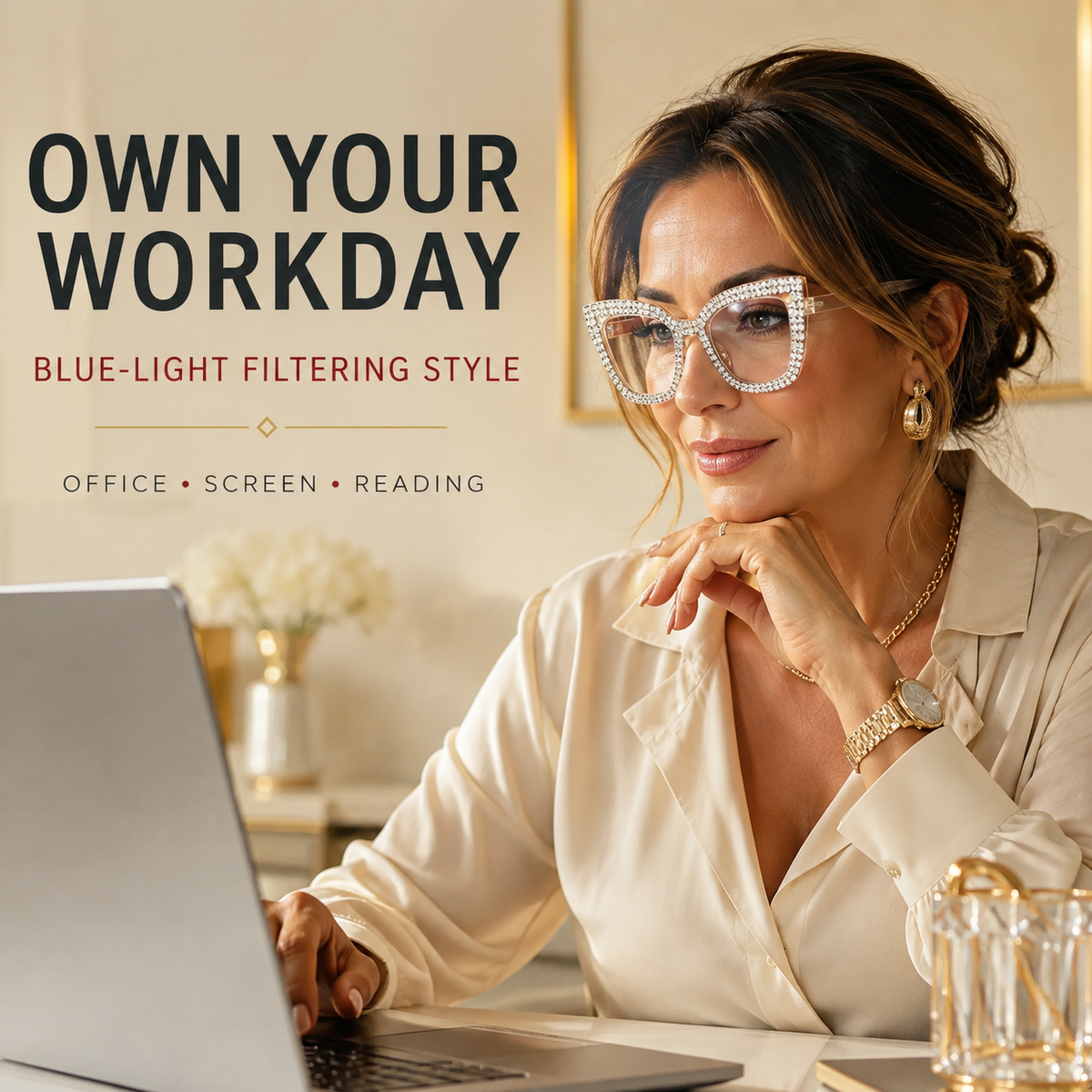 Cat Eye Anti-Blue Light Reading Glasses - Diamond Inlaid