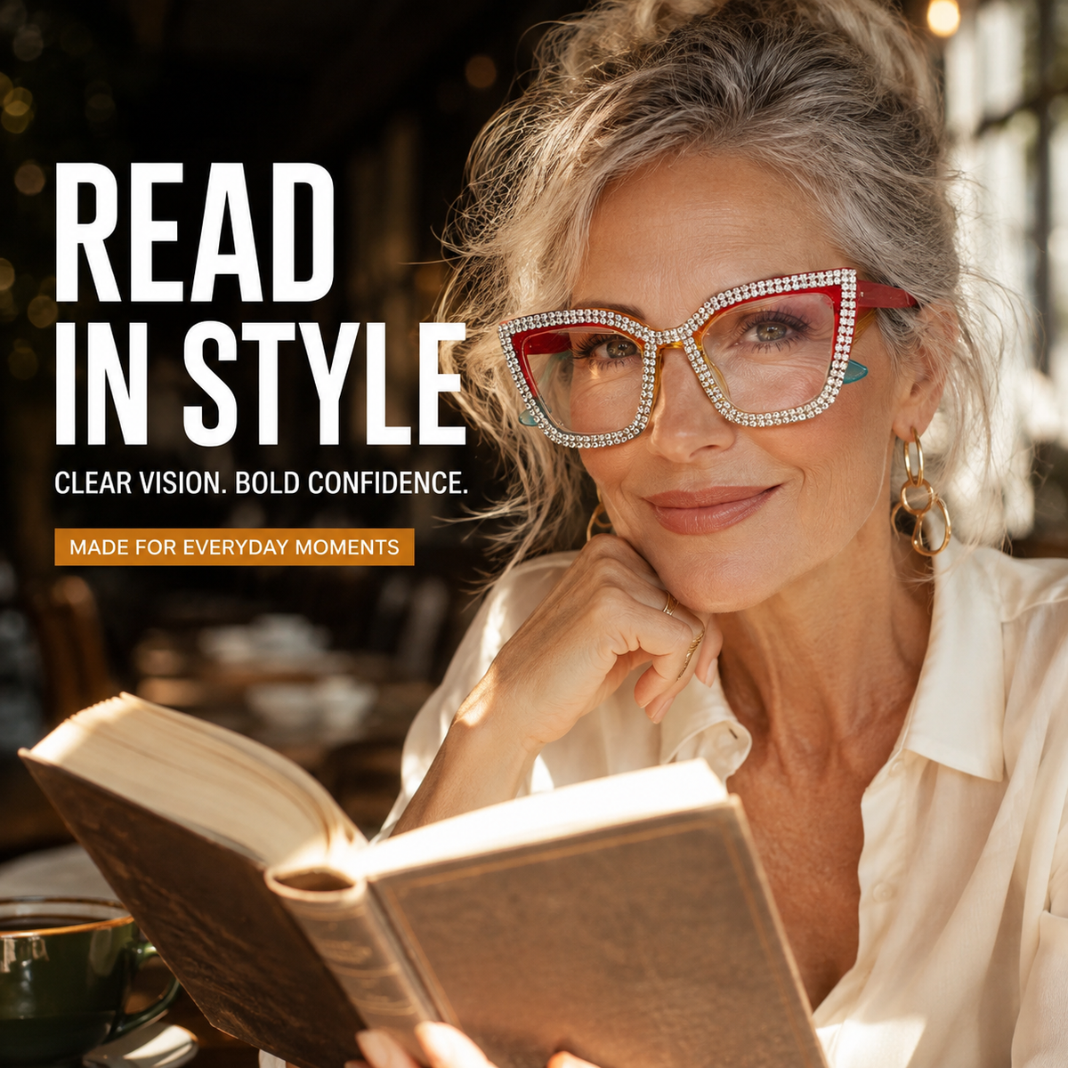 Cat Eye Anti-Blue Light Reading Glasses - Diamond Inlaid