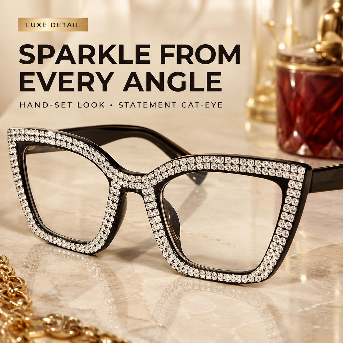 Cat Eye Anti-Blue Light Reading Glasses - Diamond Inlaid