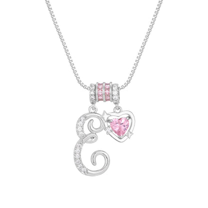 🌸 Dainty 3-Layer Initial Necklace – Silver-Plated Choker with Blush Pink CZ Charm