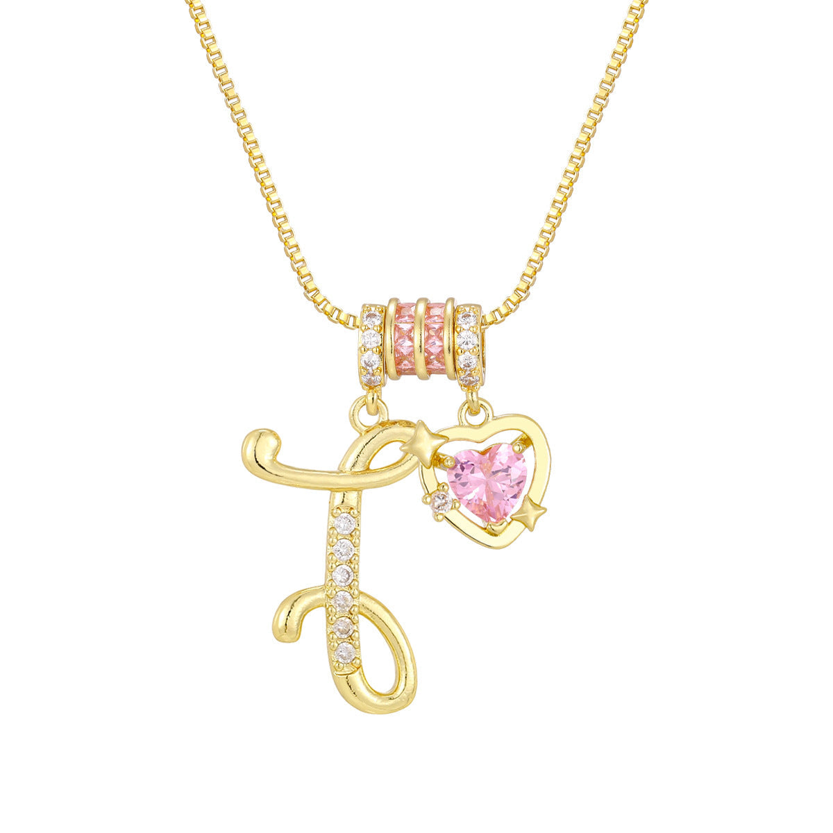 🌸 Dainty 3-Layer Initial Necklace – Silver-Plated Choker with Blush Pink CZ Charm