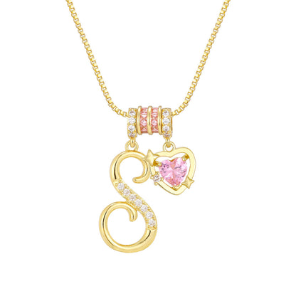 🌸 Dainty 3-Layer Initial Necklace – Silver-Plated Choker with Blush Pink CZ Charm