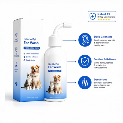 🐶 Gentle Pet Ear Cleaner Solution for Dogs & Cats (100ml / 3.38 fl oz) 🐱